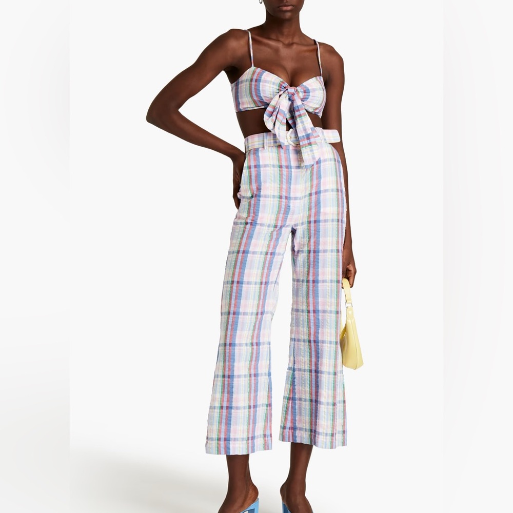 Zimmermann Plaid Seersucker Two Piece Crop Top Pant Set